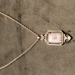 Vintage Avon Frostlights Pink Starburst Camphor Glass Pendant & Bonus Chain